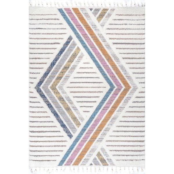 Angela High-Low Modern Diamond Tassel Area Rug 6ft 7in X 9ft